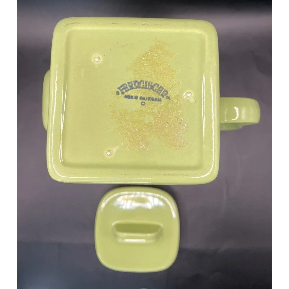 Mid-Century Modern Franciscan Green Pitcher Glossy Ceramic Square Made In CA